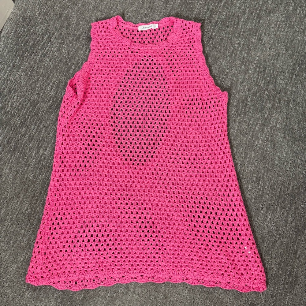 NEW ANRABESS Sleeveless Crochet Coverup, Size L - Picture 6 of 9